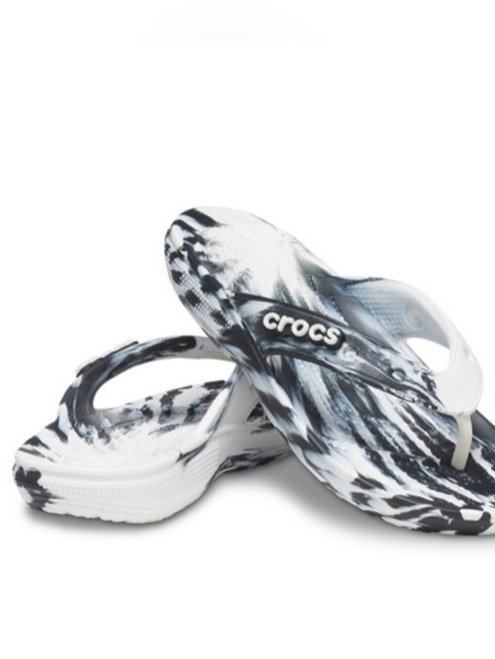 Crocs Classic Marbled Flip in Black/White, Size m6/w8, NO CROC JIBBITZ INCLUDED